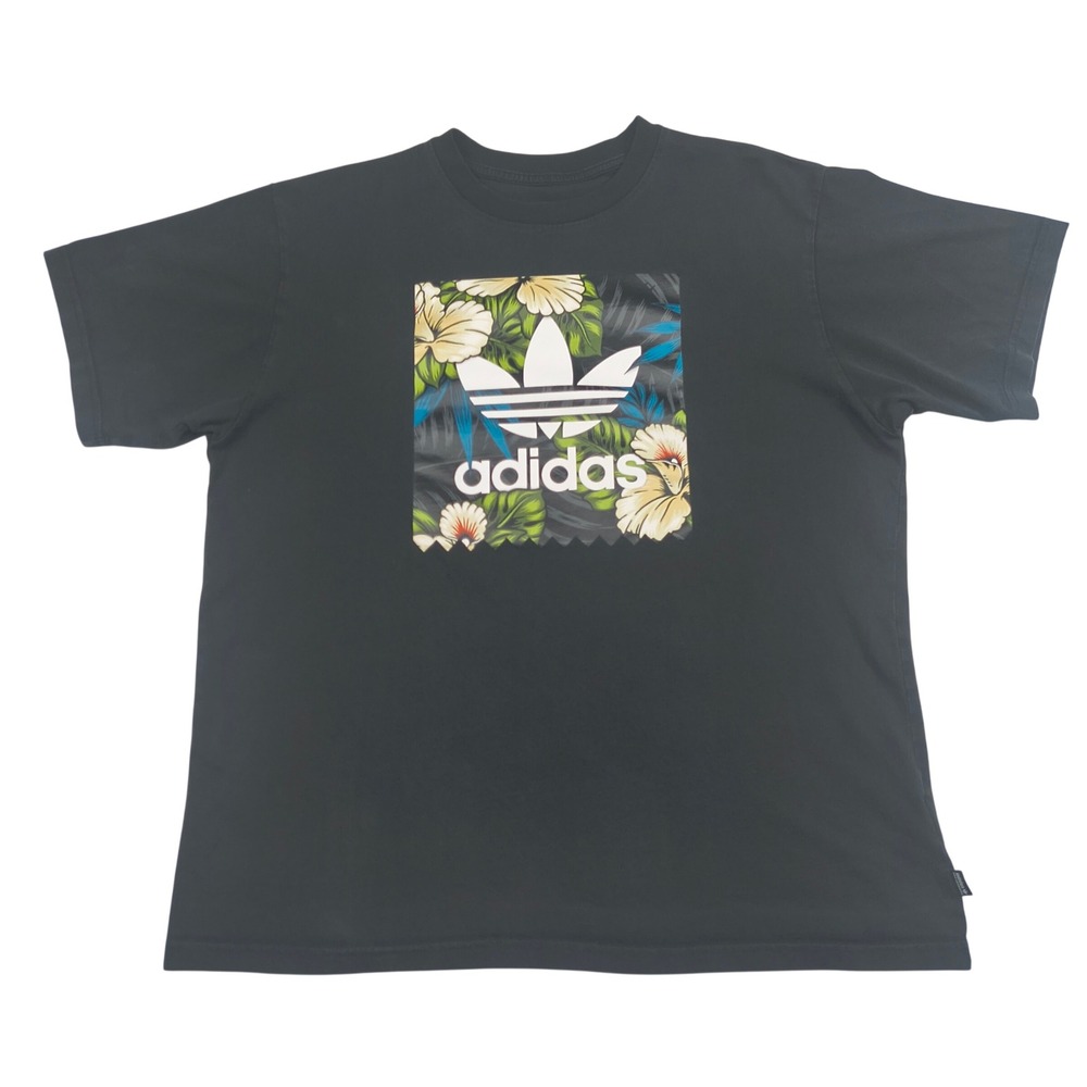 Adidas Skateboarding Mens XL Black Floral Trefoil Graphic T-Shirt Short Sleeve